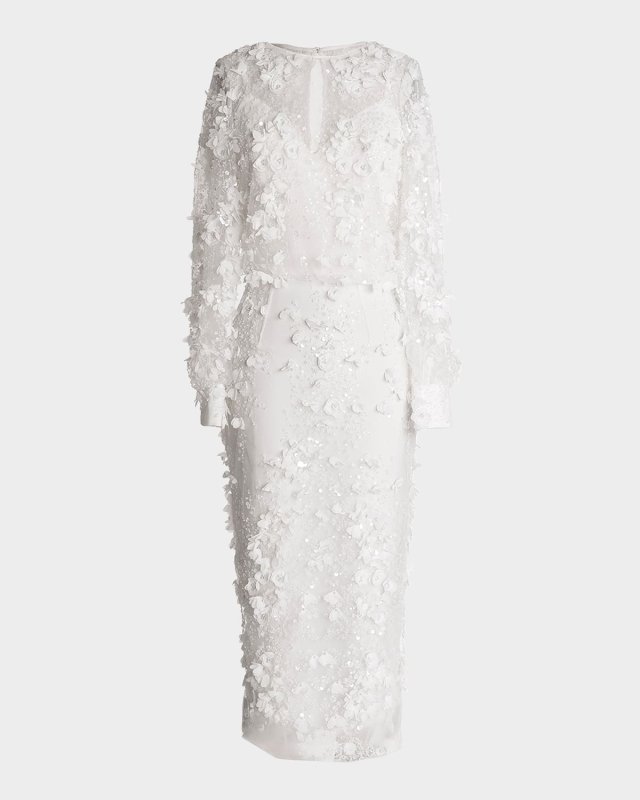 Pilar Bead & Sequin Floral Applique Midi Dress